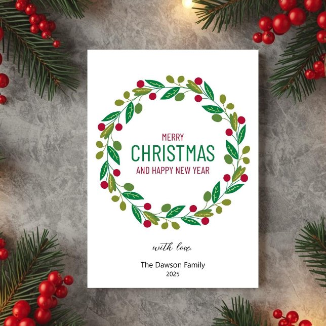 Tarjeta Festiva Christmas Leaves Wreath Holiday Greeting Card (Subido por el creador)