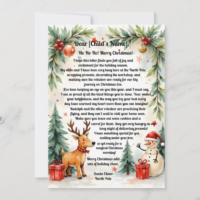 Tarjeta Festiva Christmas Letter From Santa (Anverso)