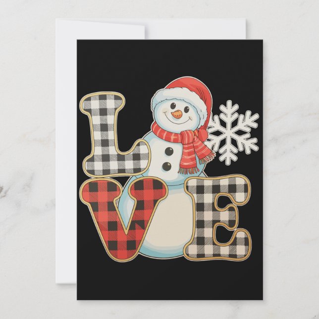 Tarjeta Festiva Christmas Love Cute Snowman Buffalo Plaid Winter (Anverso)
