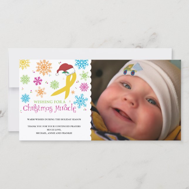 Tarjeta Festiva Christmas Miracle - Childhood Cancer Ribbon (Anverso)