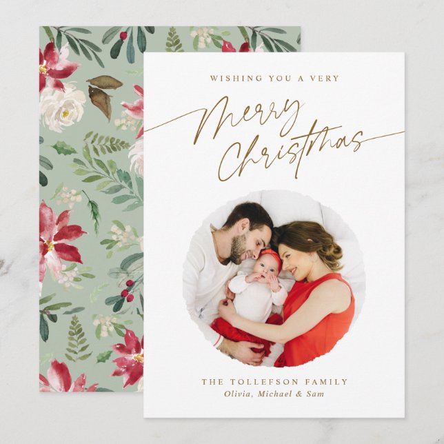 Tarjeta Festiva Christmas Modern Botanical Elegant Floral 1 Photo (Anverso / Reverso)