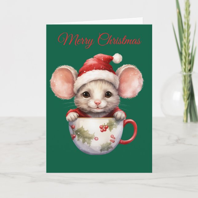 Tarjeta Festiva Christmas Mouse in Teacup (Anverso)