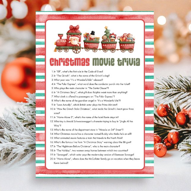 Tarjeta Festiva Christmas Movie Trivia  Game (Christmas Game Card)