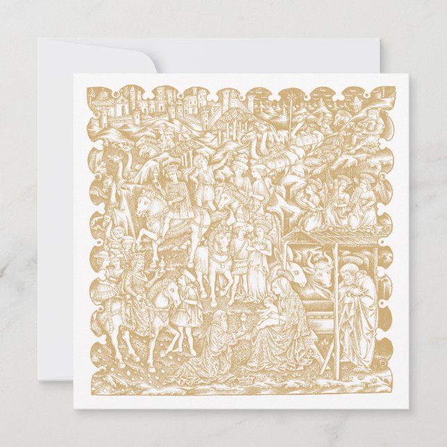 Tarjeta Festiva Christmas Nativity Renaissance Era Woodcut (Anverso)