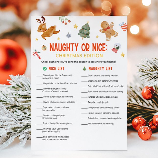 Tarjeta Festiva Christmas Naughty or Nice Game (Christmas Party Games )