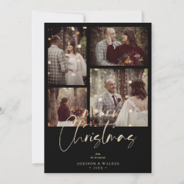 Tarjeta Festiva Christmas Newlyweds Black Trendy Collage 4 Photos