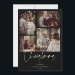 Tarjeta Festiva Christmas Newlyweds Black Trendy Collage 4 Photos<br><div class="desc">Christmas Newlyweds Black Trendy Collage Wedding 4 photos with Envelope. IMPORTANT NOTICE: This design is part of a collection and has other coordinated elements that you can find in my store. Sometimes it can be difficult to aesthetically align and put texts or initials on the designs, if so tell me...</div>