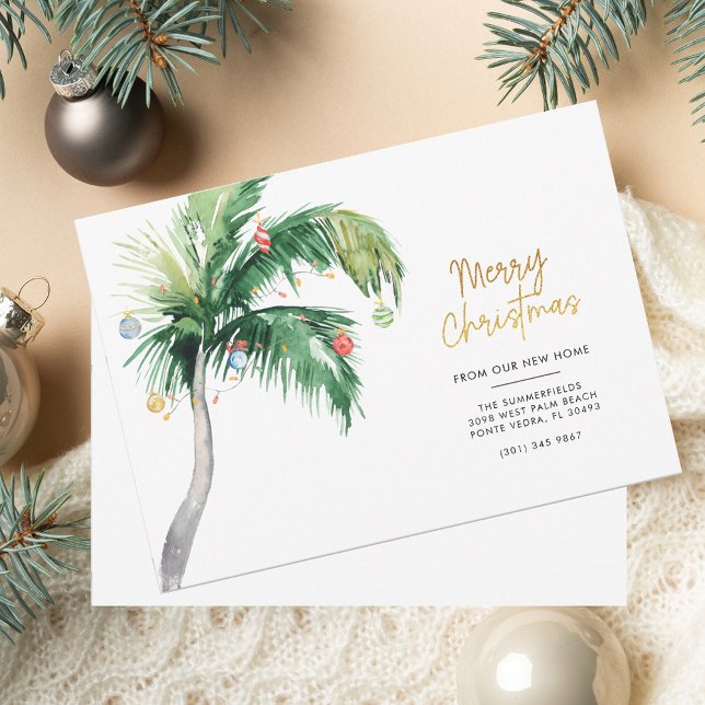 Tarjeta Festiva Christmas Palm Tree Coastal Moving (Christmas Palm Tree Coastal Moving Holiday Card)