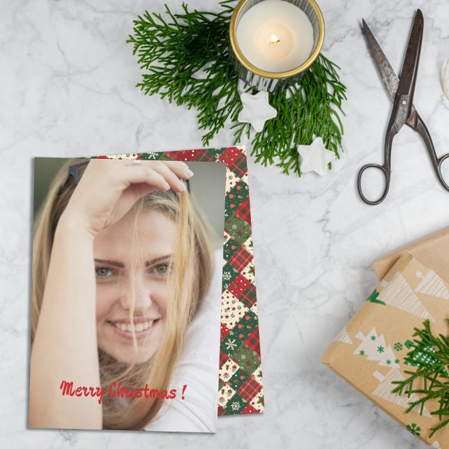 Tarjeta Festiva Christmas patchwork pattern photo wishes (Subido por el creador)