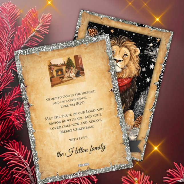 Tarjeta Festiva Christmas Peace on Earth Lion Family Photo (Subido por el creador)