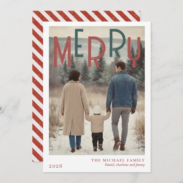 Tarjeta Festiva Christmas Photo Card  Modern Minimal Holiday (Anverso / Reverso)