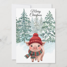 Tarjeta Festiva Christmas Pig Flat Holiday Card