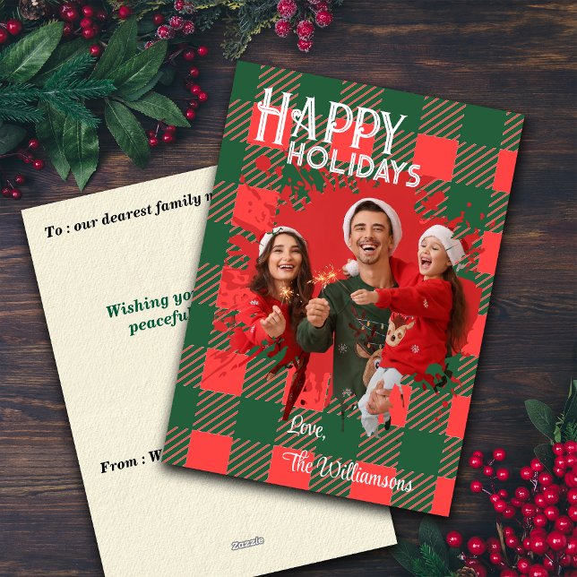 Tarjeta Festiva Christmas Plaids Custom Photo Holiday Cards (Subido por el creador)