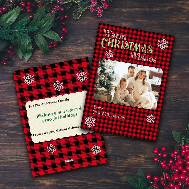 Tarjeta Festiva Christmas Plaids Family Custom Photo Holiday Cards (Subido por el creador)