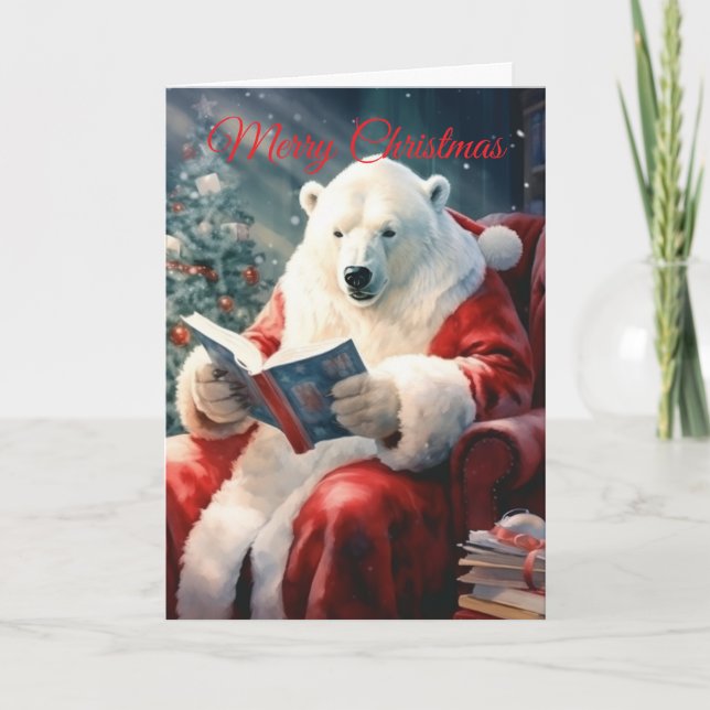 Tarjeta Festiva Christmas Polar Bear reading (Anverso)