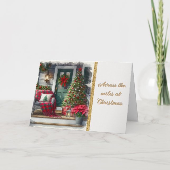 Tarjeta Festiva  Christmas Porch Across the Miles  Family Card (Anverso)