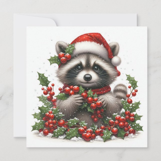 Tarjeta Festiva Christmas Raccoon Greeting Card (Anverso)