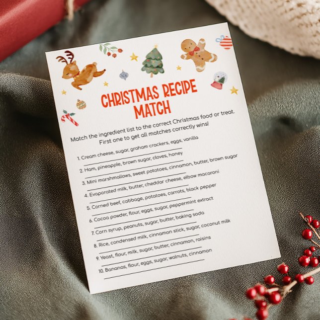 Tarjeta Festiva Christmas Recipe Match Game (Christmas Party Games )