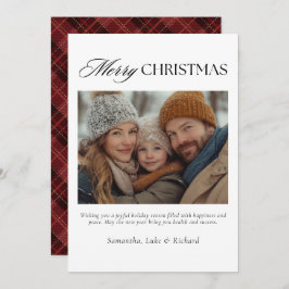 Tarjeta Festiva Christmas Red Plaid Family Photo Holiday Card
