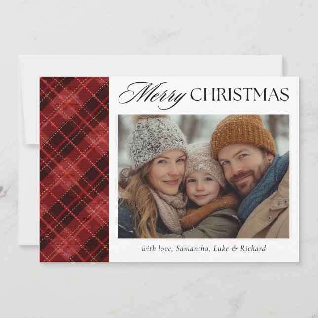 Tarjeta Festiva Christmas Red Plaid  Photo Holiday Card (Anverso)