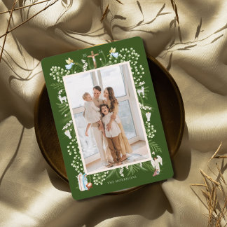Tarjeta Festiva Christmas religious nativity, custom family photo