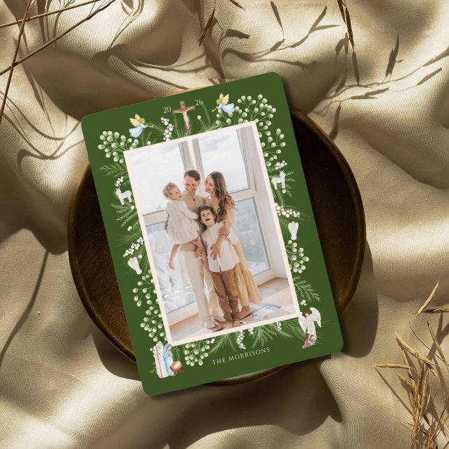 Tarjeta Festiva Christmas religious nativity, custom family photo (Subido por el creador)