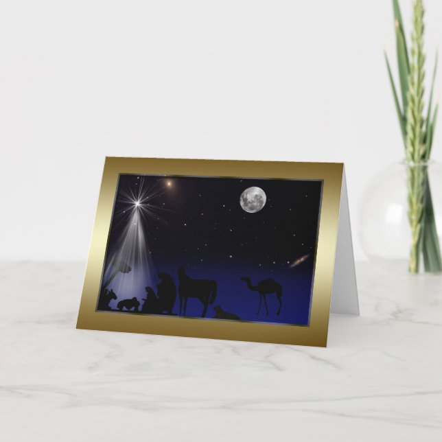 Tarjeta Festiva Christmas, Religious, Nativity, Stars, Moon (Anverso)