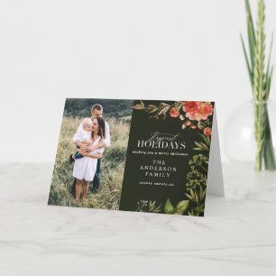 Tarjeta Festiva Christmas rustic foliage stag photo red and green