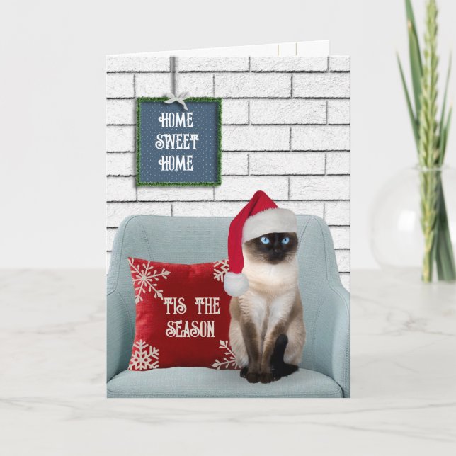 Tarjeta Festiva Christmas Siamese Cat on a Chair (Anverso)