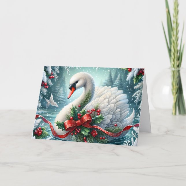 Tarjeta Festiva Christmas Snow Swan Holiday Card (Anverso)