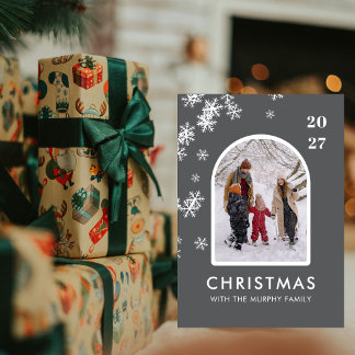 Tarjeta Festiva Christmas Snowflakes Arch Pattern family photo
