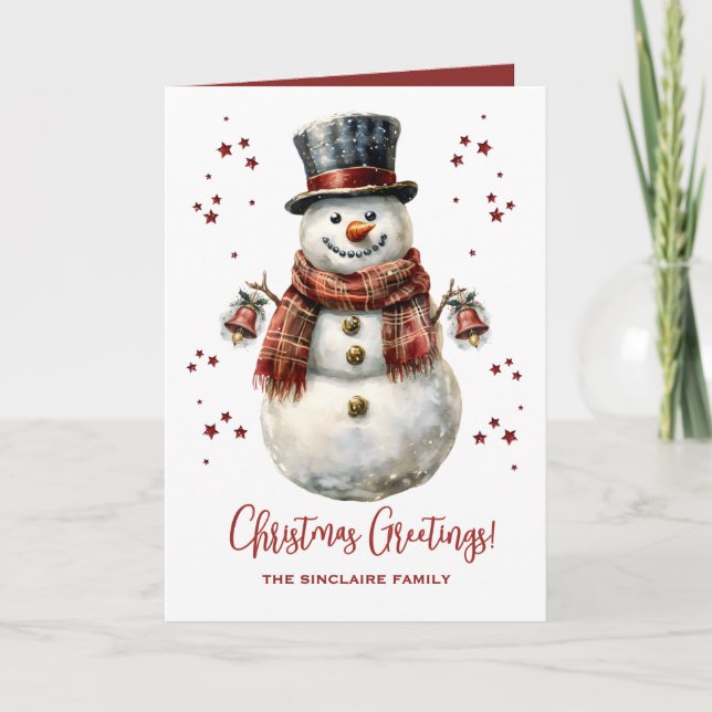 Tarjeta Festiva Christmas Snowman Holiday Card With Name (Anverso)