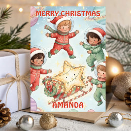 Tarjeta Festiva Christmas Starship Kids Card