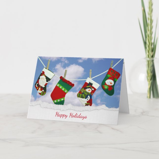 Tarjeta Festiva Christmas stocking hanging on clothesline (Anverso)