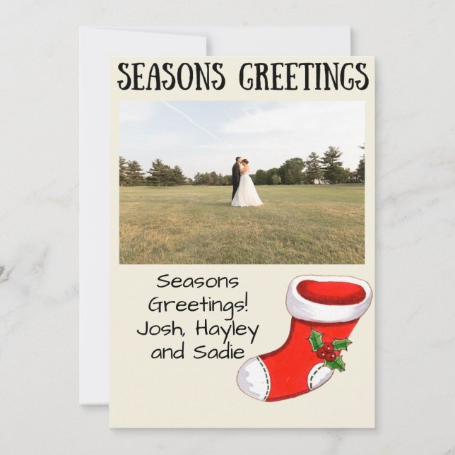 Tarjeta Festiva Christmas Stocking Seasons Greetings Photo Card (Anverso)