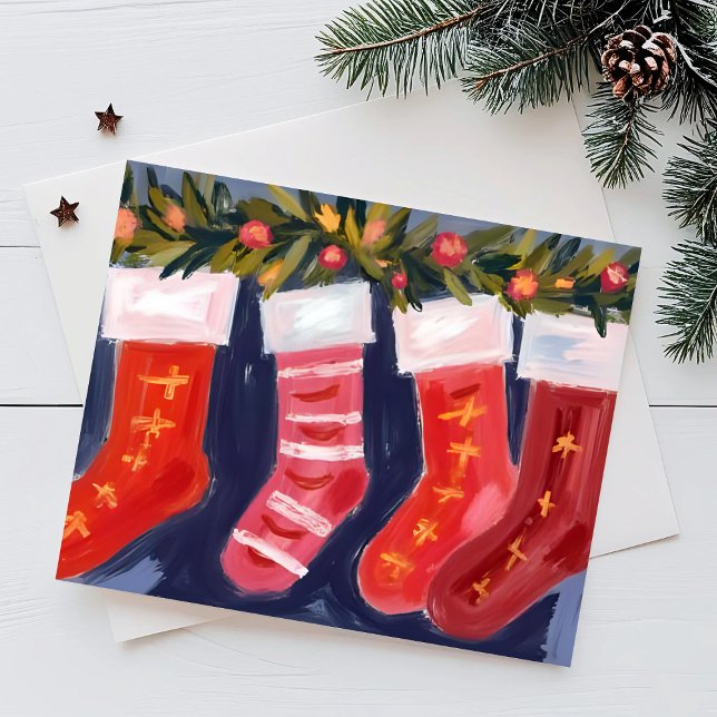 Tarjeta Festiva Christmas Stockings | Garland Merry Christmas  (Subido por el creador)