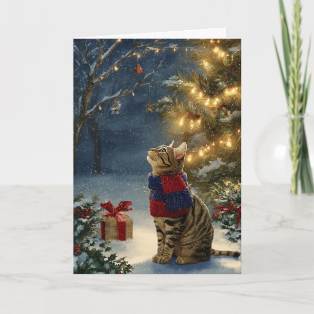 Tarjeta Festiva Christmas Tabby Cat (Anverso)