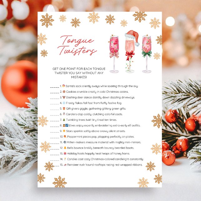 Tarjeta Festiva Christmas Tongue Twister Game (Tongue Twisters Christmas Game Card)
