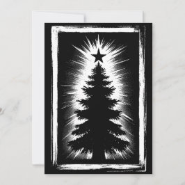 Tarjeta Festiva Christmas Tree Black & White Grunge & Distressed