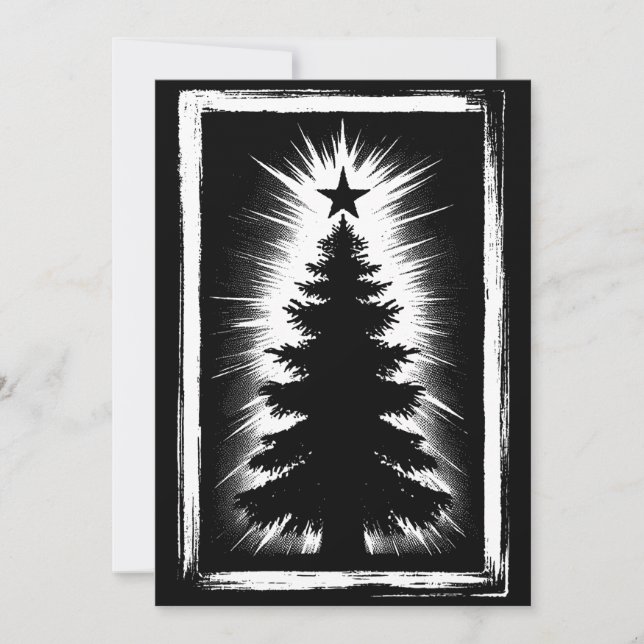 Tarjeta Festiva Christmas Tree Black & White Grunge & Distressed (Anverso)