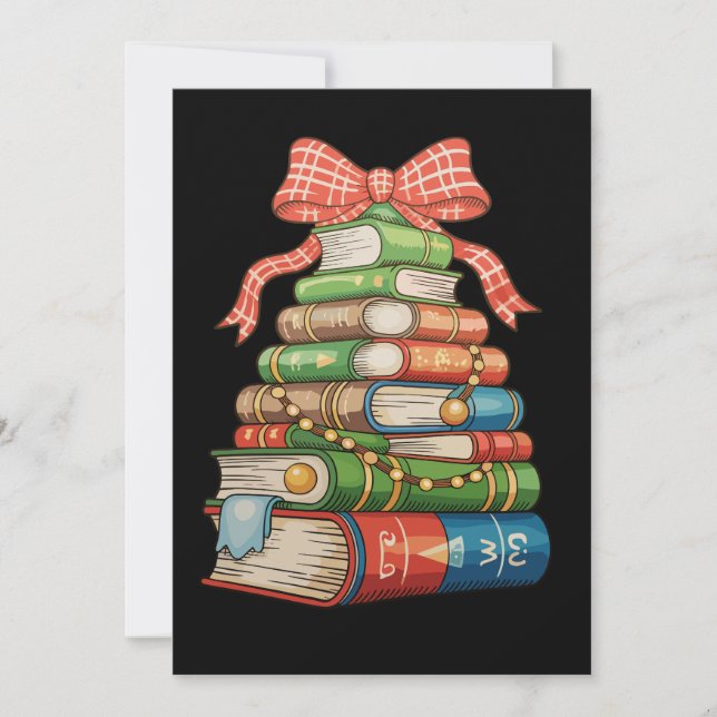 Tarjeta Festiva Christmas Tree Books Bow Reading Librarian Teacher (Anverso)