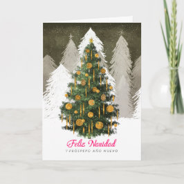 Tarjeta Festiva Christmas Tree Card in Snow in Spanish (Español)