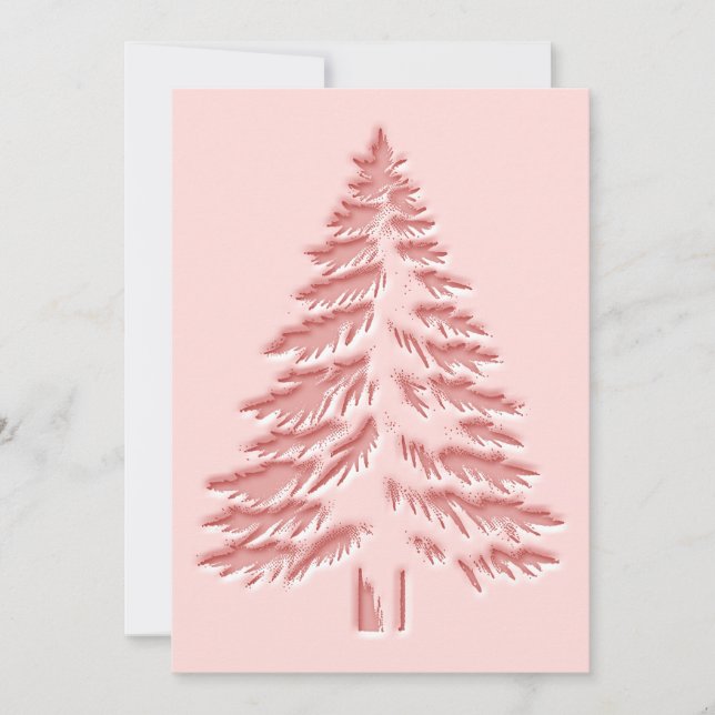 Tarjeta Festiva Christmas Tree Faux Embossed Distressed Chic Pink (Anverso)