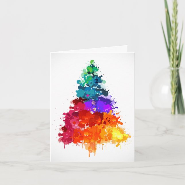 Tarjeta Festiva Christmas Tree, Paint, Primary Colors (Anverso)