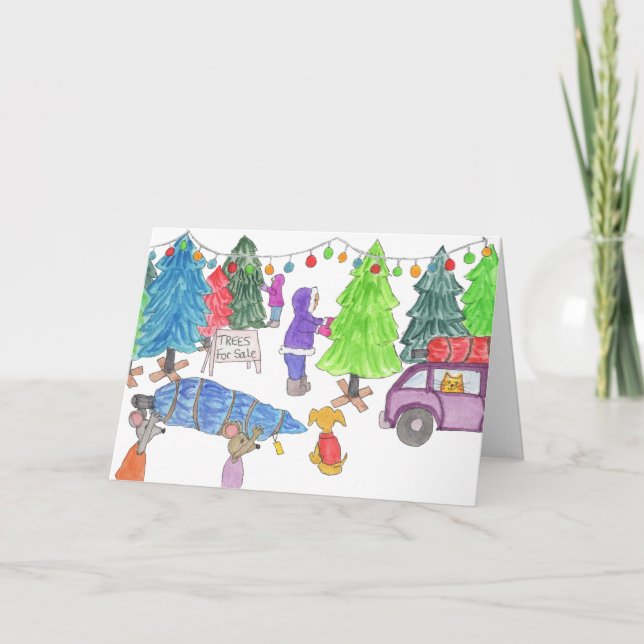 Tarjeta Festiva Christmas Tree Shopping (Anverso)