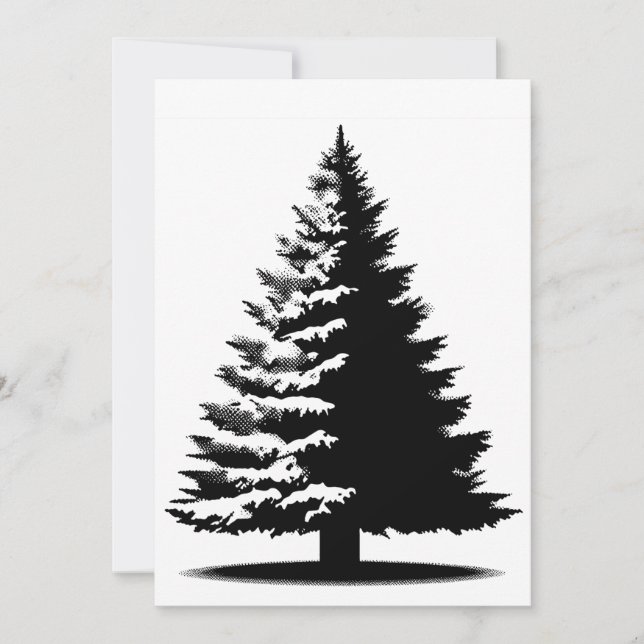 Tarjeta Festiva Christmas Tree White & Black Elegant Distressed (Anverso)