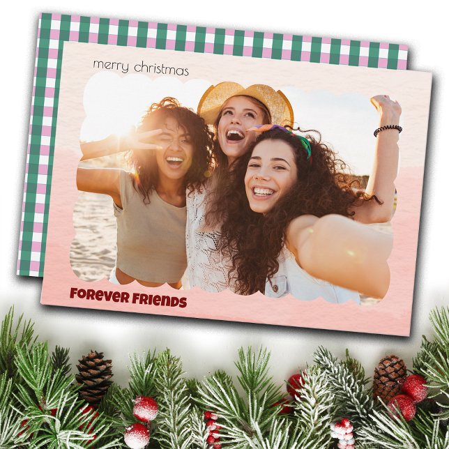 Tarjeta Festiva Christmas Trendy Checks Custom Photo Holiday Cards (Subido por el creador)