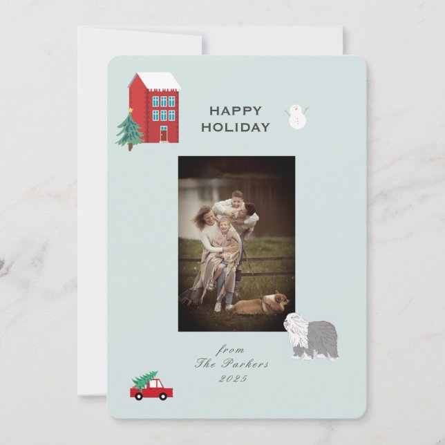 Tarjeta Festiva Christmas Village 1 photo Holiday Card (Anverso)