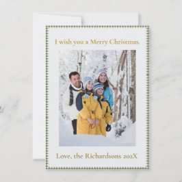 Tarjeta Festiva Christmas Vintage Green Gingham Plaid Photo Custom