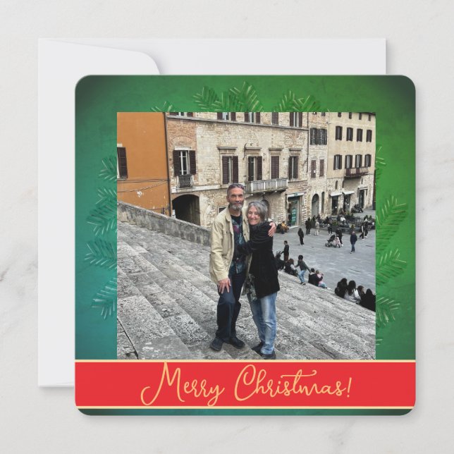 Tarjeta Festiva Christmas Wreath + Photo Flat Holiday Card (Anverso)